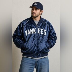 New York Yankees Jacket Banner 47 XXL Navy Full Zip MLB Bomber Windbreaker Mens